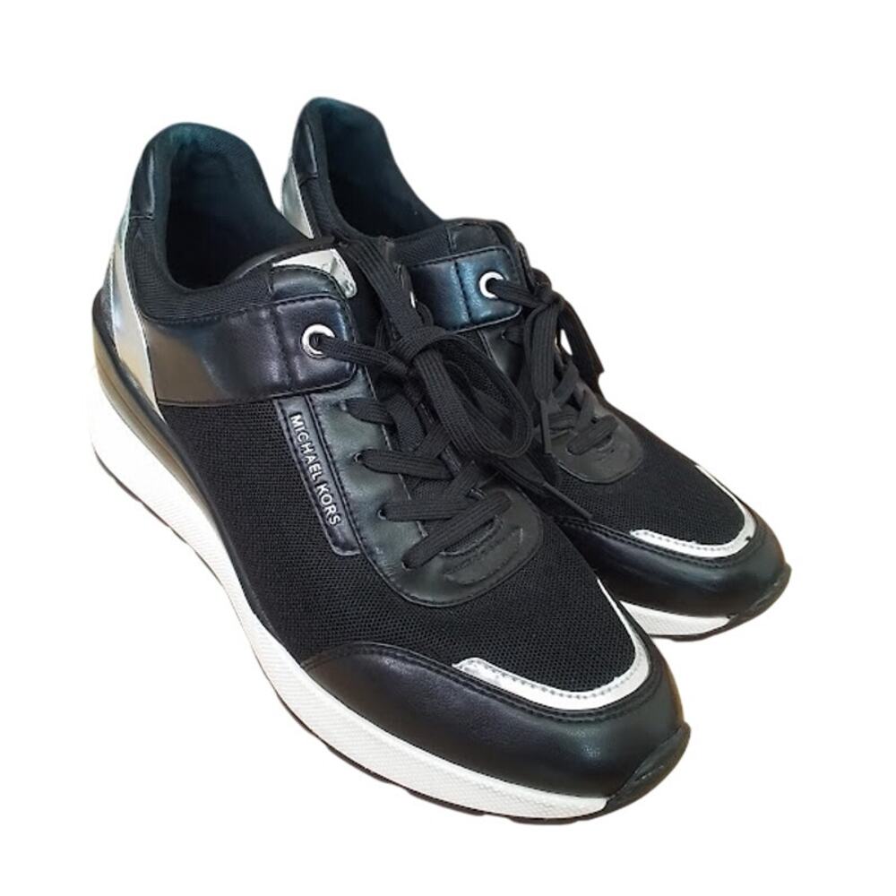 Michael Kors Womens Black Mesh Leather Sneakers Size 9.5M MK Logo